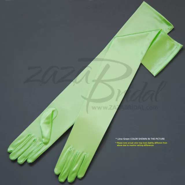 23.5" Long Shiny Stretch Satin Dress Gloves Opera Length 16BL - Various Colors