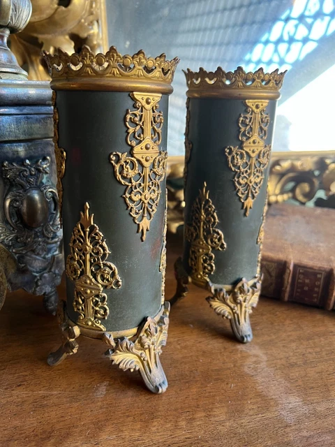 19th Eme Tole & Antique Golden Brass Candelstick 19th Pair of Candelstick Candelsticks 2