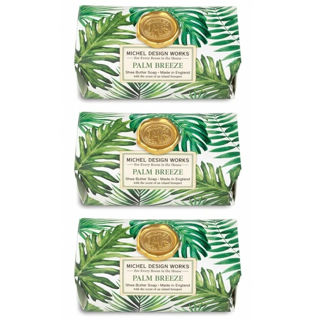 Set /3 Michel Design Works Large 8.7 oz Artisanal Bar Bath Soap Palm Breeze