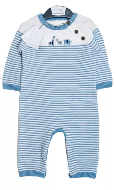 Baby Boys Knitted Romper Mothercare Blue Striped Winter Spanish All In One BNWT