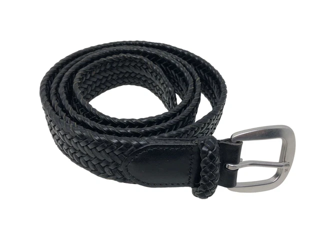 Polo Ralph Lauren Black Leather Braided Woven Belt Size 42  EUC Causal & Dress