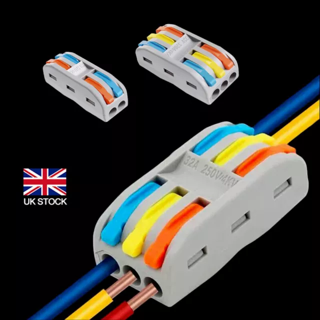 Reusable Spring Lever Terminal Block Electric Cable Connector Wire 2-Way/3-Way