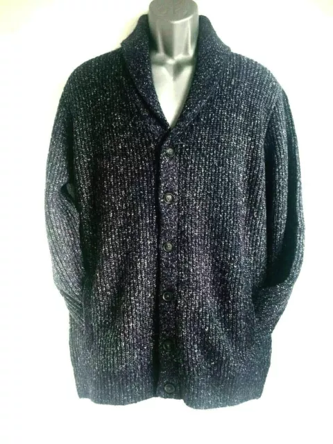 Men's Ex Store Button Up Blue Cardigan Long Sleeve Shawl Neck Pockets M L XXL