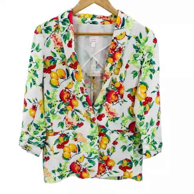 LC Lauren Conrad Blazer Jacket Womens Small White Fruit Print Rayon Pockets NWT