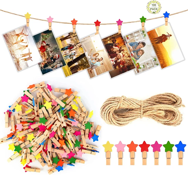 Pinza de madera Bubuyun 100 ud. mini abrazadera de madera estrellas pinzadera de ropa 4 cm pinza para ropa pequeña