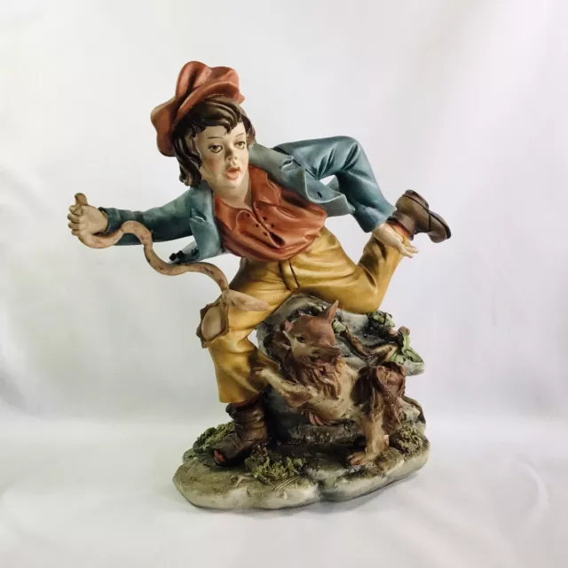 Vintage Signed PIERO 355 Bisque Porcelain Capodimonte Vagabond Boy Dog Figurine