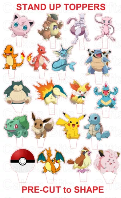 20 PRE-CUT STAND UP - POKEMON CHARACTERS Edible Wafer CARD Cupcake Toppers