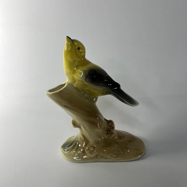 Vtg Royal Copley Porcelain Soft Yellow Parrot Bud Vase/Bird Figurine Decor
