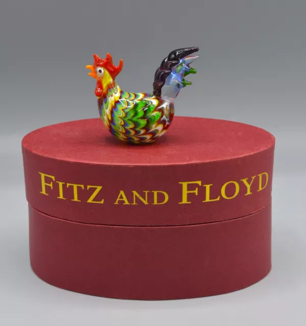 Fitz And Floyd Glass Menagerie Hen/Rooster Hand Blown Glass Art Chicken