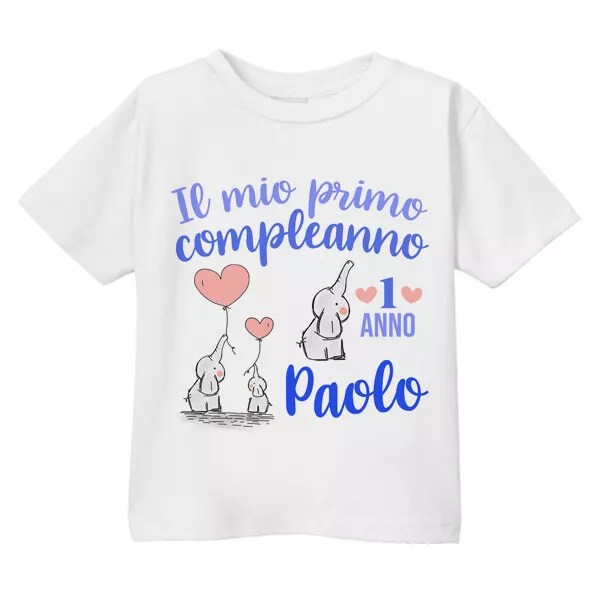 T-shirt maglietta bimbo Primo Compleanno 1 anno personalizzata nome! Elefantini!