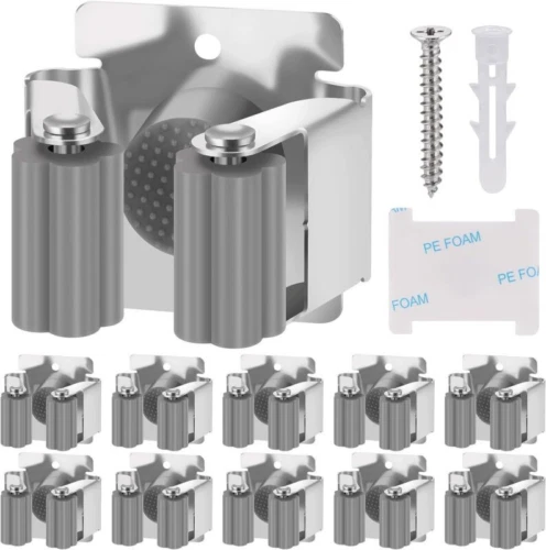 Hejo 304 Supporto scopa in acciaio inox montato a parete, resistente 10 rack grigio