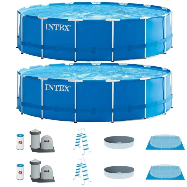 Intex 15' x 48" Above Ground Pool Set w/ Pump Cover&Ladder(Open Box) (2 Pack)