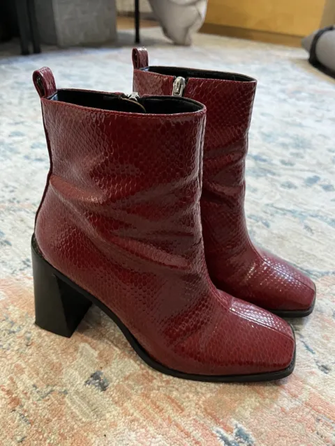 Aldo Eugenius Red Snakeskin Print Chunky Heel Ankle Boots Size 8