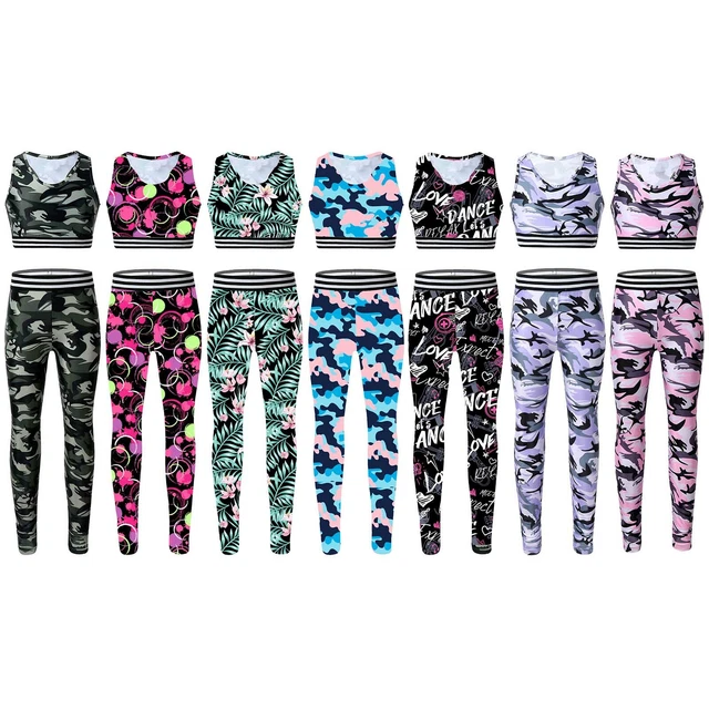 UK Kids Girls Gymnastic Tracksuit Outfit Racer Back Tanks Crop Top Leggings Set
