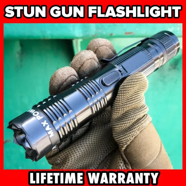 6" Military MILITARY Tactical 300MV Stun Gun Rechargeable LED Flashlight Black