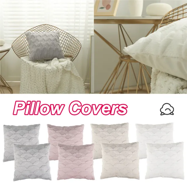 2Pcs Luxury Velvet Checked Solid Cushion Cover Tartan Soft Plush Pillow Case AH[