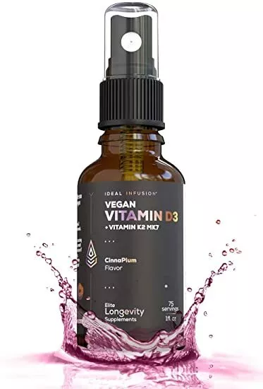 Vegan Vitamin D3 5000 iu with K2 (MK-7) Liquid Spray: Organic Plum with Cinnamon