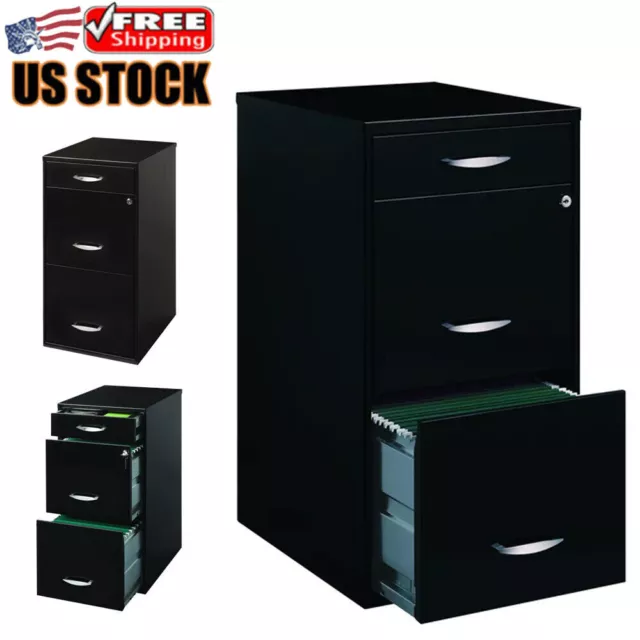 Filing Cabinet 18 In 3 Drawers Metal Vertical Organizer Black Office Home 1800 W