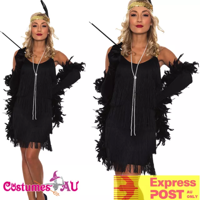 Deluxe Black 1920s 20s Gatsby Costume Flapper Charleston Roaring Fancy Dress