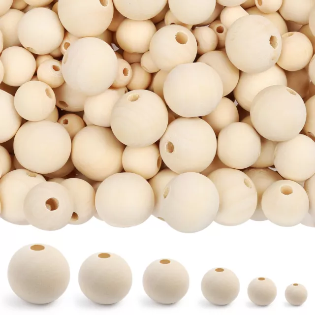 500pcs Wooden Beads Craft Round Natural Unfinished Wood 8/10/12/14/16/18mm