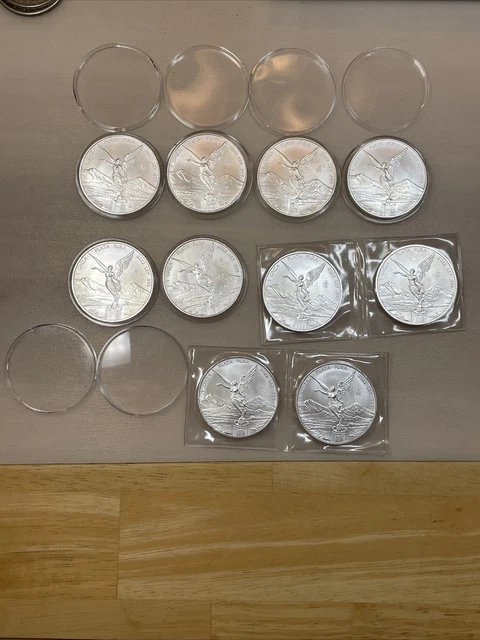 TEN (10) Mexico 2022 Libertad 1oz Silver Coins .999 Fine Silver in Capsules/flip