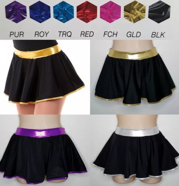 Sidelines CIRCLE SKIRT Dance Costume Black w/ SILVER, GOLD or PURPLE Mix & Match
