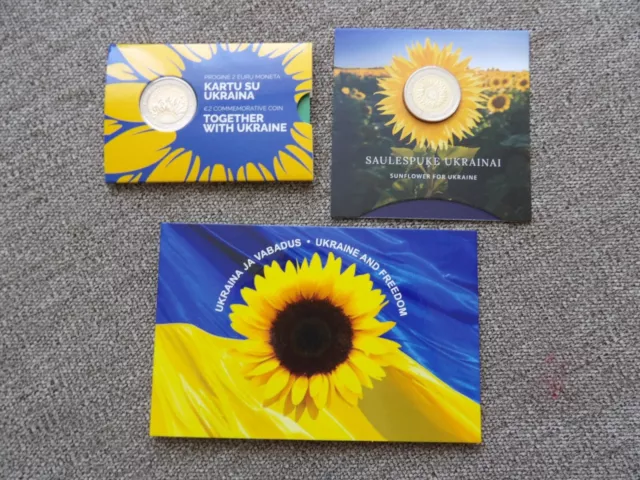 Estonia Latvia Lithuania Ukraine  2022 2 euro coin cards x3 Slava Ukraini No War