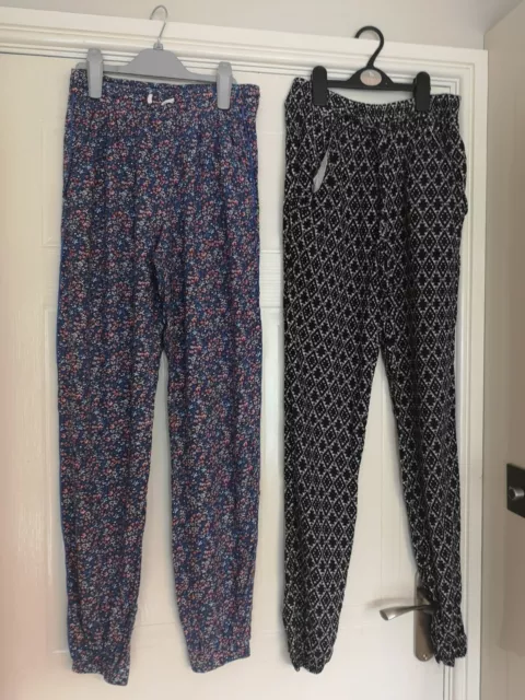 2x Girls Age 14-15 Summer Trousers. Hareem Style. Geo /floral. Vgc