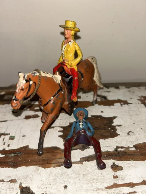 Vintage Lead Metal Horse Japan And 2 Riders Made In Usa
