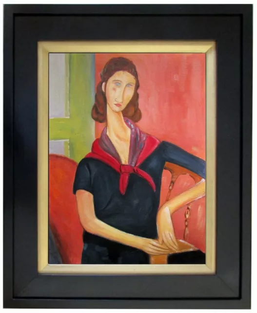 Framed Amedeo Modigliani Portrait Jeanne Repro Hand Painted Oil Painting 12x16in