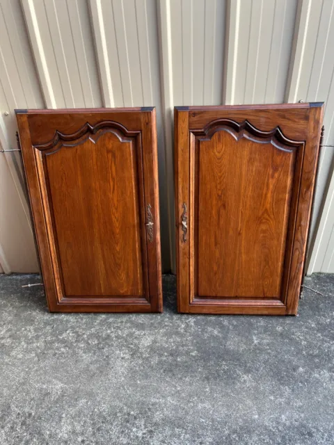 Antique Pair Of  Solid Chestnut Doors With Hinged, Lock And Key.
