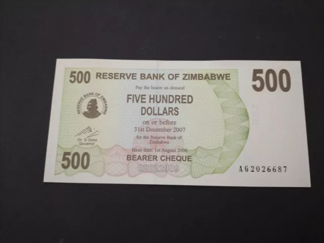 Zimbabue 500 dólares 2007 UNC