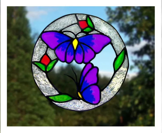 Round Butterflies stained glass effect window cling