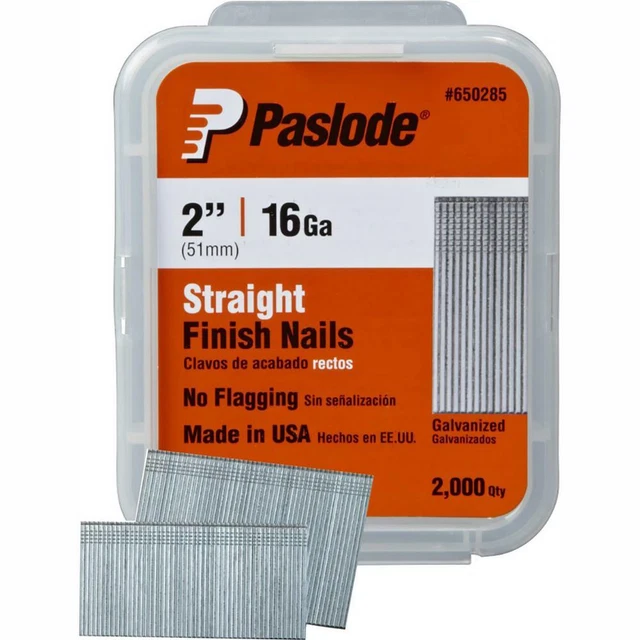 Paslode Nailer Straight Finish Nails Galvanized Chisel Point 2" x 16 Ga 2000 Box
