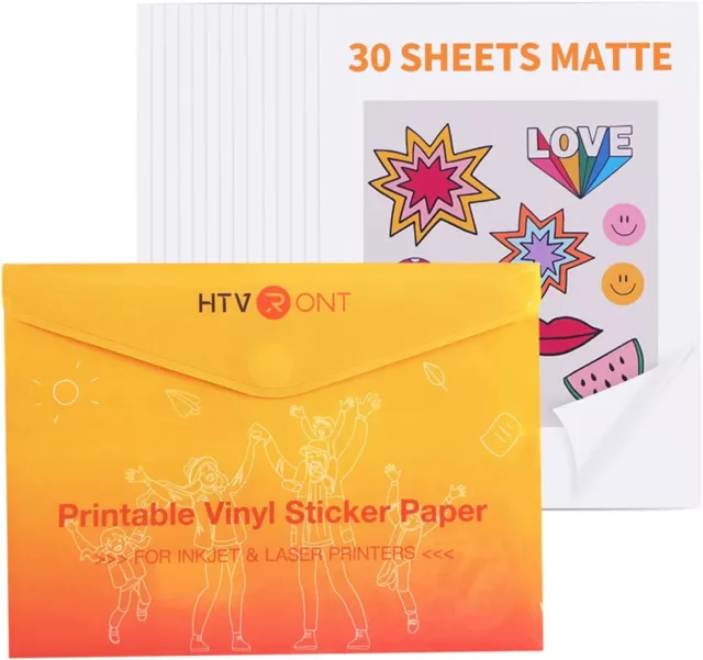 30X PRINTABLE VINYL Sticker Paper Labels Matte for Inkjet & Laser