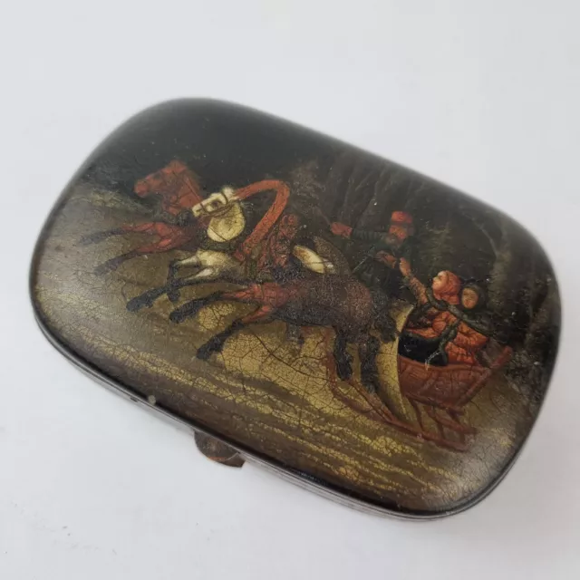 Antique 19th Century Papier Mache Lacquer Painted Children Horse Drawn Sleigh Antique 19th Century Papier Mache Lacquer Painted Children Horse Drawn Sleigh