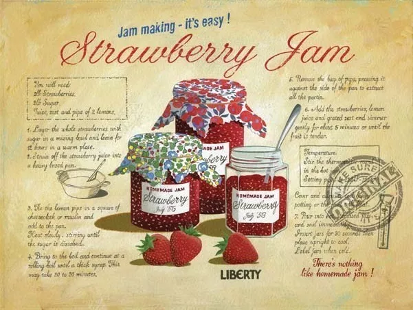 Strawberry Jam Vintage Kitchen Cafe Shop Old Food Recipe, Small Metal Tin Sign