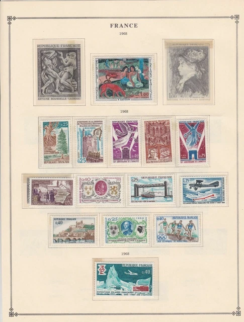 france 1968 stamps page mounted mint & used ref 17488