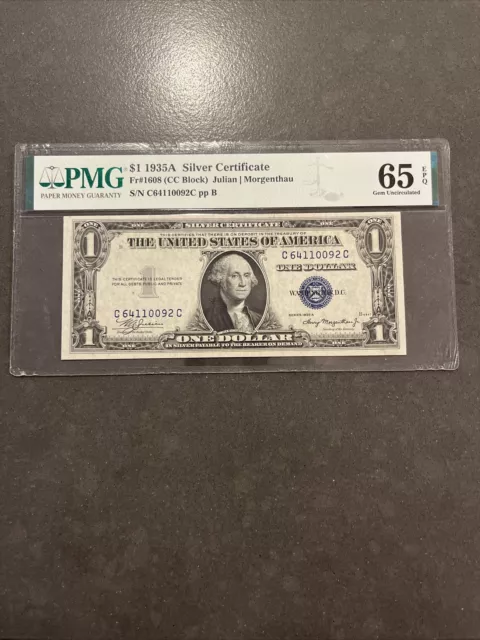 Silver Certificate FR 1608 $1 PMG 65 EPQ 1935A CC  Block