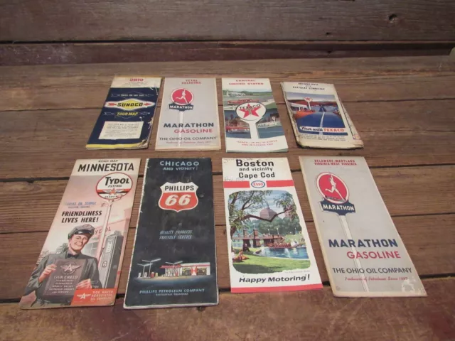 Vintage Lot Gas Station Road Maps Marathon Texaco Esso Tydol Sunoco Phillips 66