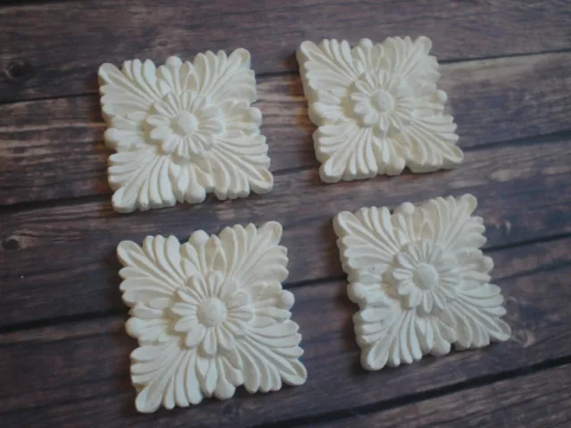 Four Ornate White Decorative Resin Furniture Mouldings Flower Petal And Leafs