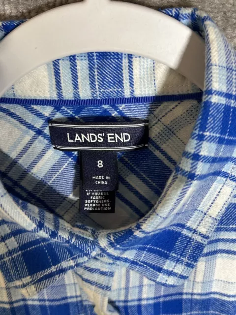 Lands End Blue Plaid Long Sleeve Button Up Flannel Shirt Womens Size 8 Cotton 3