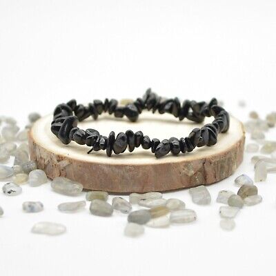 Black Tourmaline Gemstone Chip Bracelet / Beads Sample strand