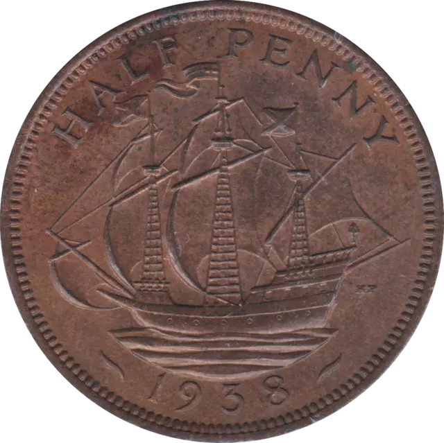 1938 Uncirculated George VI Half Penny 1/2 p Ha'Penny in Protective Flip UNC