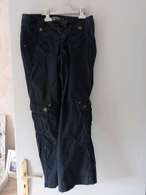 Pantalon Femme Roccobarocco Taille Basse - Patte D'éléphant Noir, Taille FR 28, Coton élasthanne