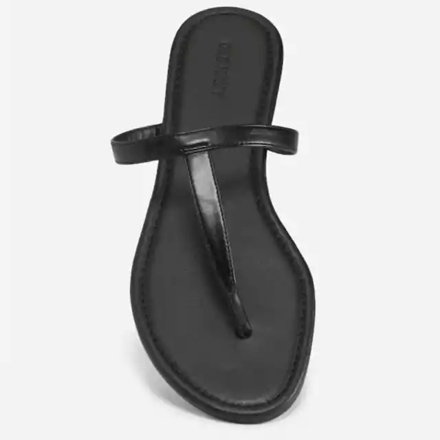 NWT Old Navy Black Faux Leather T-Strap Flat Sandals Size 9.5 Women's