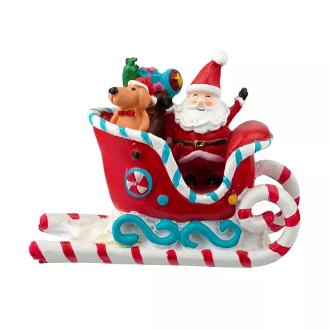 MINIATURE Christmas SANTA on CANDY CANE Candycane SLEIGH Sled Figurine for DECOR