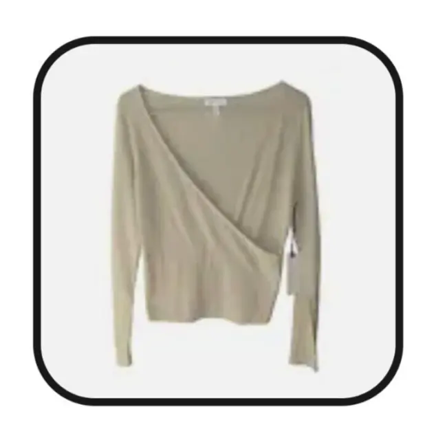 Leith womens sz Medium M Beige Faux Wrap Long Sleeve Deep V Neck Sweater shirt