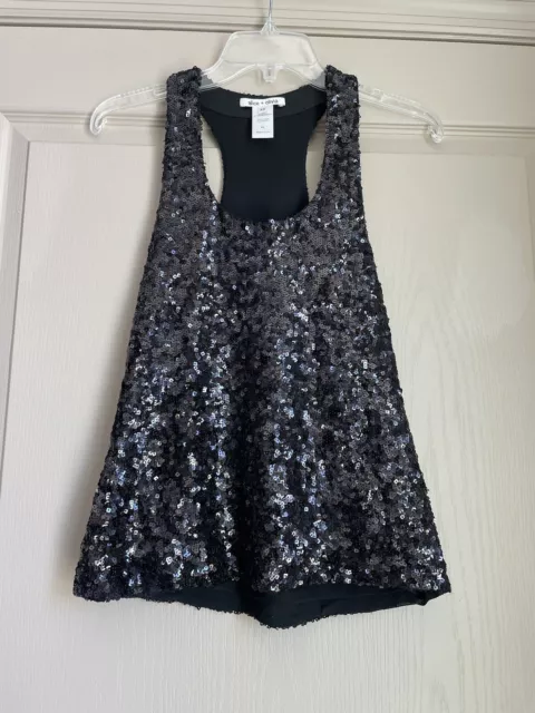 Alice + Olivia Black Sequined Embellished Racerback Size XS Tank Top