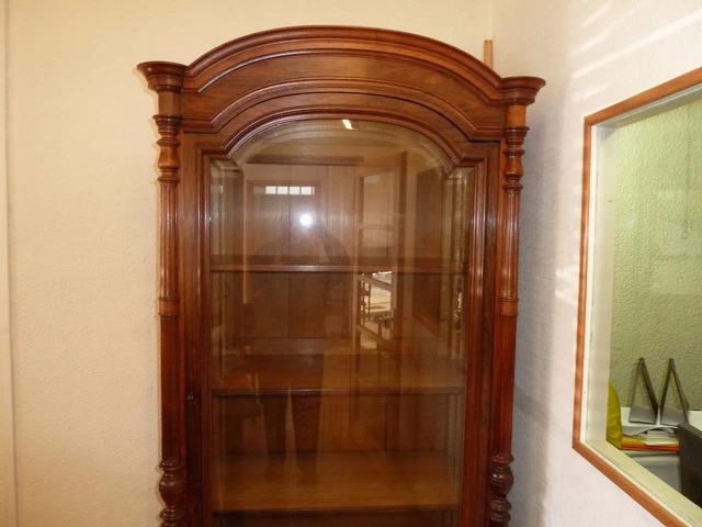 ARMOIRE VITRINE EN bois massif ancien 1 porte verre biseauté et 2